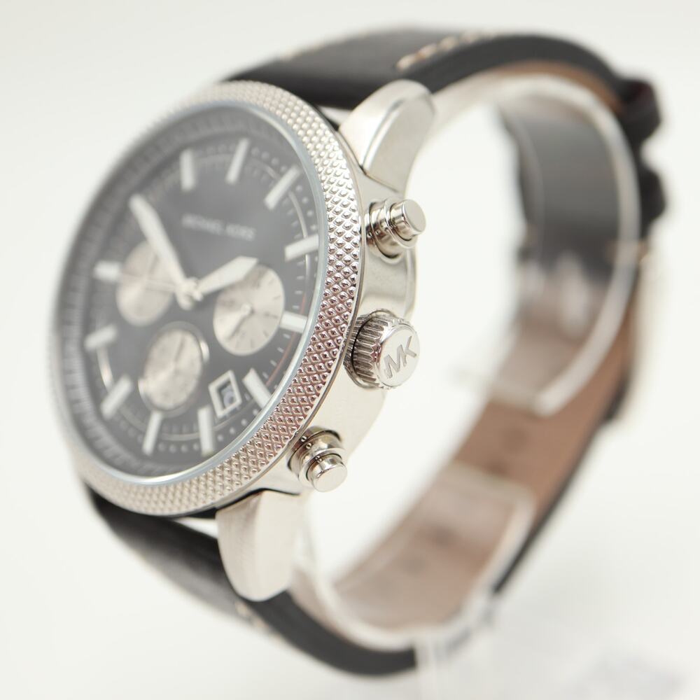 Michael Kors Gage Men's 43mm Chronograph Watch MK8310 Black Leather New Battery - Picture 7 of 11